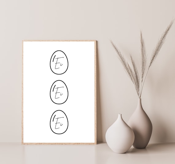 Triple Ei Easter Eggs Bold Outlines Minimalist Spring Poster