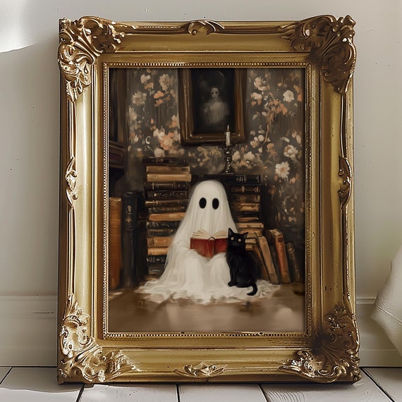 Ghost In A Library Poster Print, Halloween Decor