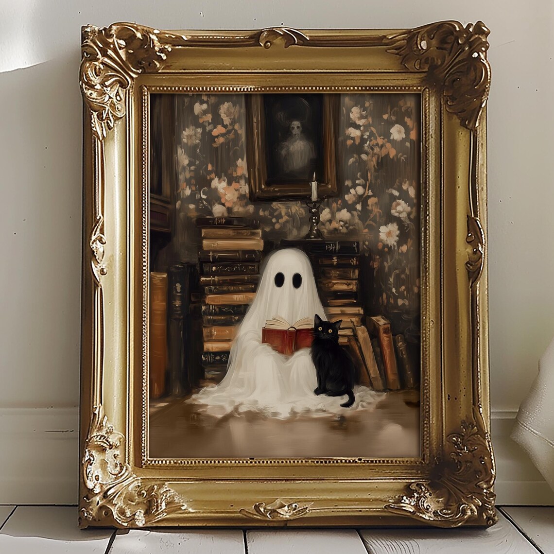 Ghost In A Library Poster Print, Halloween Decor