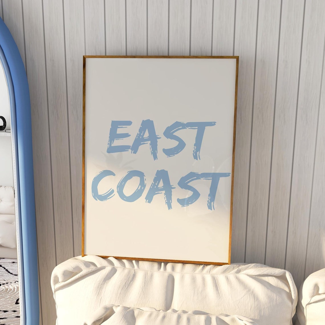 East Coast Blue Brush Script Lettering Coastal Quote Art Poster