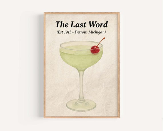 Last Word Cocktail Vintage Gin Drink Bar Poster
