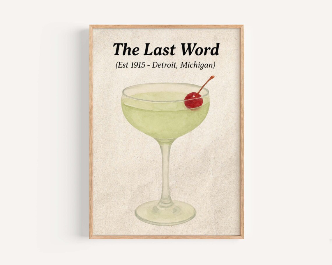 Last Word Cocktail Vintage Gin Drink Bar Poster