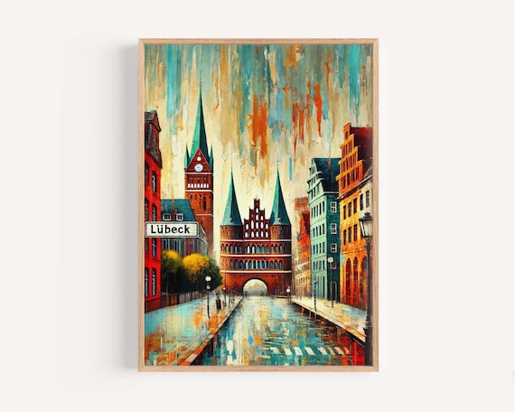 Lübeck Germany Holstentor Gate Colorful Old Town Painting Poster