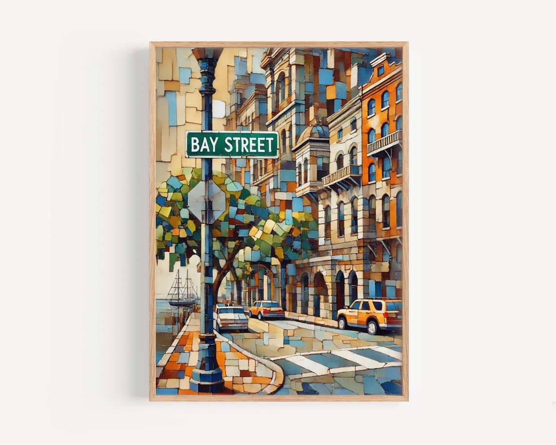 Bay Street Savannah Mosaic Style Southern Cityscape Travel Poster