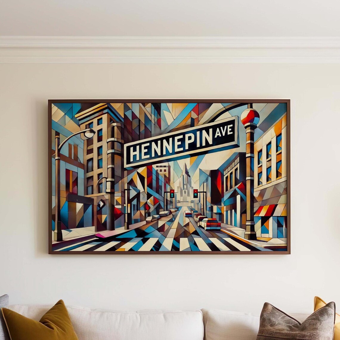 Hennepin Avenue Minneapolis Minnesota Cubist Street Scene Travel Poster
