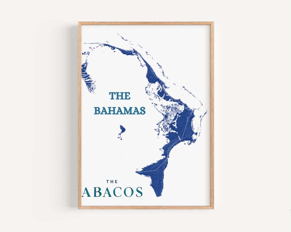 Abacos Bahamas Watercolor Map Poster Tropical Island Chain Decor