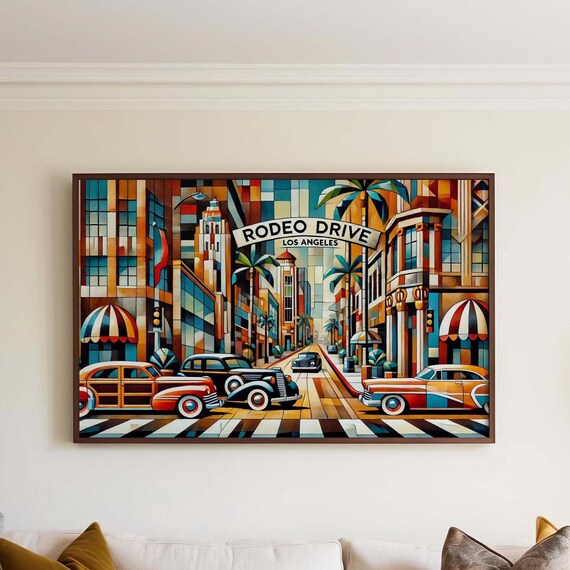 Rodeo Drive Los Angeles Cubist Retro Glamorous Street Scene Poster