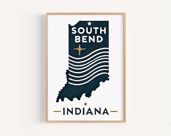South Bend Indiana Navy State Silhouette Modern Travel Poster
