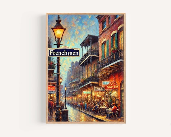 Frenchmen Street New Orleans Night Jazz Club Scene Art Poster