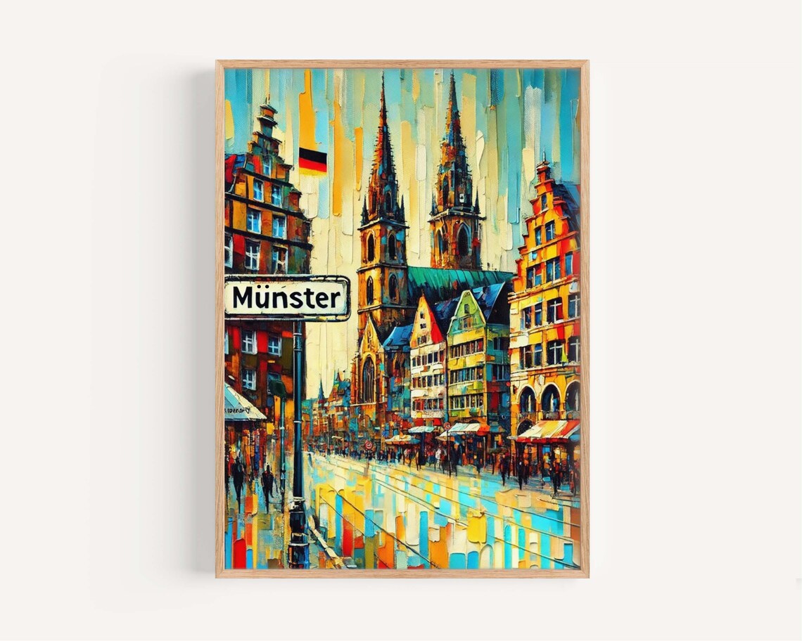 Münster Germany Colorful Old Town Oil Painting Street Sign Poster