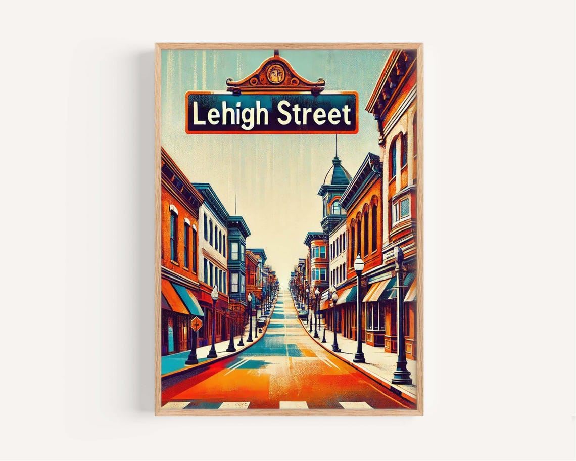 Lehigh Street Bethlehem Pennsylvania Vintage Downtown Travel Poster
