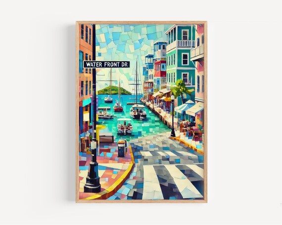 Water Front Drive Road Town Colorful Caribbean Harbor Art Print