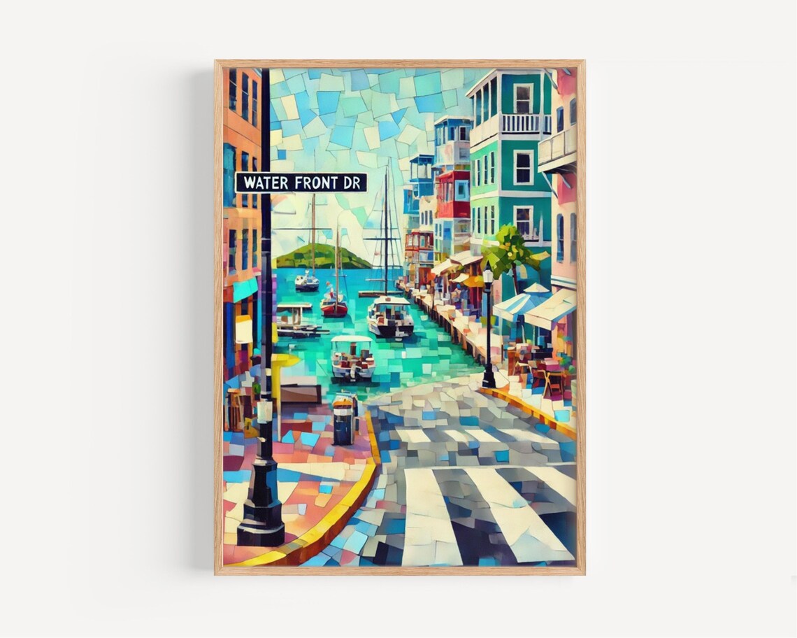 Water Front Drive Road Town Colorful Caribbean Harbor Art Print