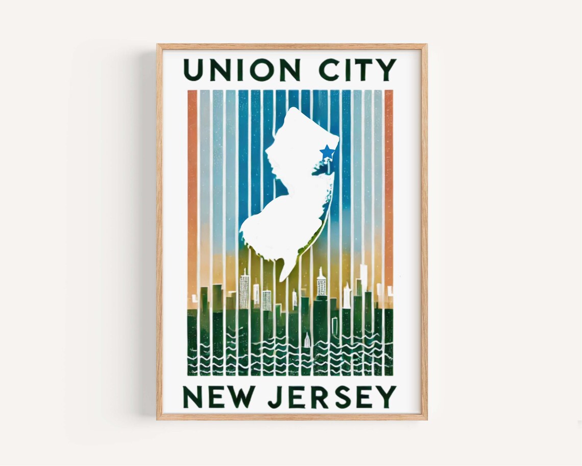 Union City New Jersey State Silhouette Retro Sunset Art Poster