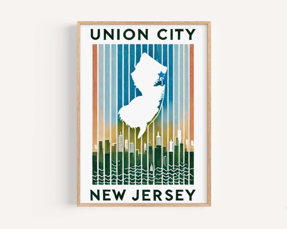 Union City New Jersey State Silhouette Retro Sunset Art Poster