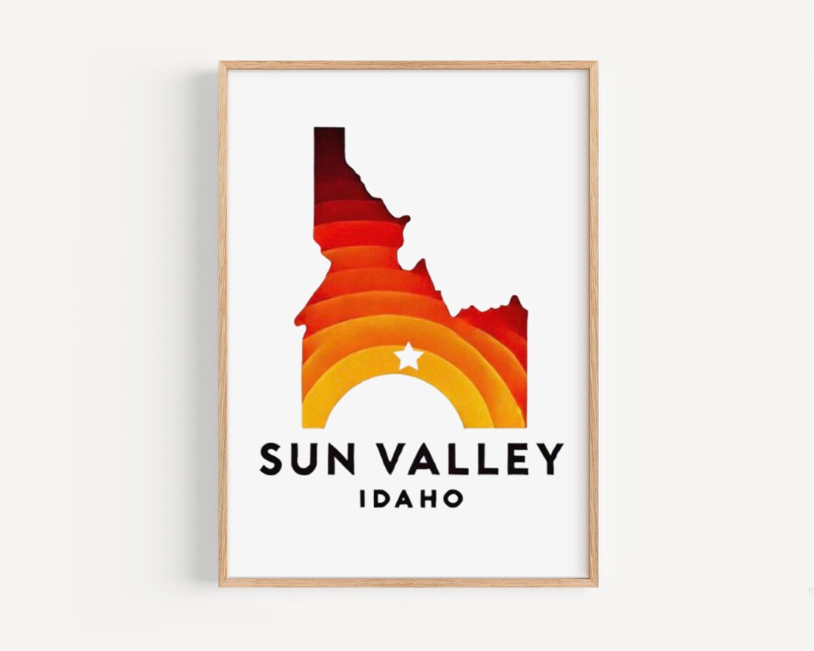 Sun Valley Idaho Retro Sunset State Map Mountain Town Poster