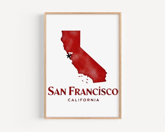 San Francisco California Red State Shape Map Minimalist Poster