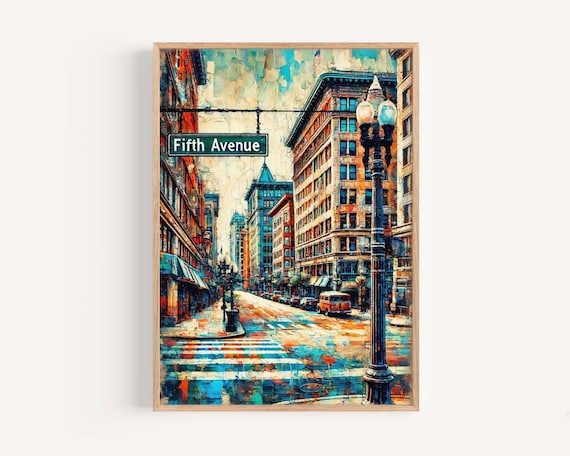 Fifth Avenue Pittsburgh Print Urban Cityscape Travel Poster