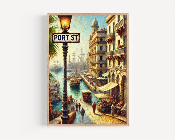 Oran Algeria Travel Poster Vintage Port Street Sign Art