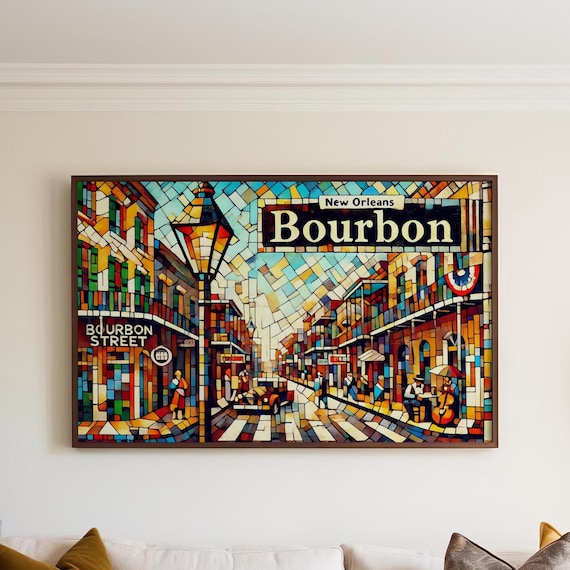 Bourbon Street New Orleans Lamppost Jazz Musician Mosaic Art Poster