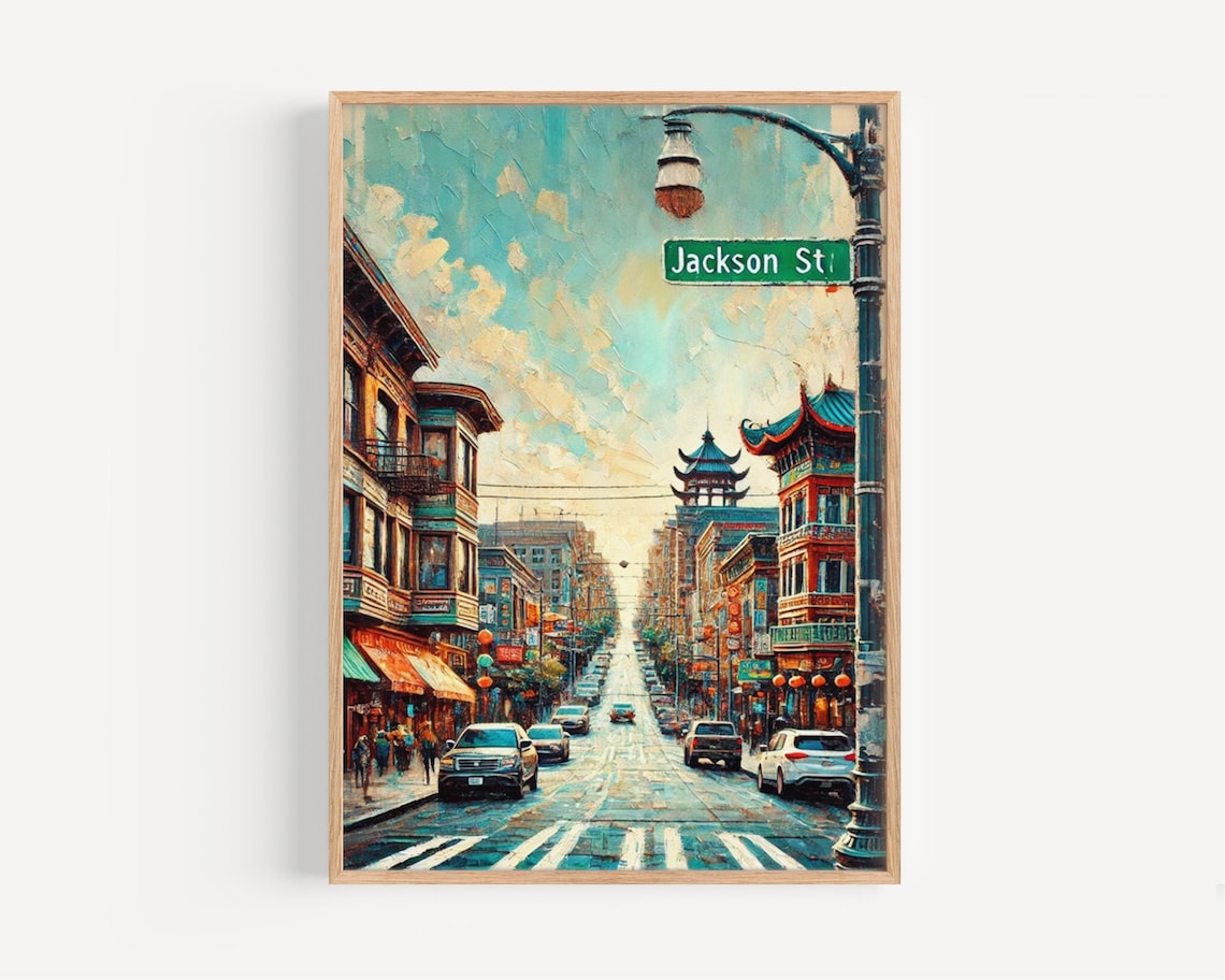 Jackson Street Seattle Chinatown Colorful Pagoda Cityscape Travel Poster