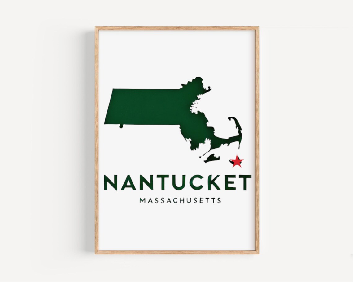 Nantucket Massachusetts Green State Silhouette Modern Travel Poster