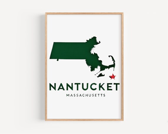 Nantucket Massachusetts Green State Silhouette Modern Travel Poster