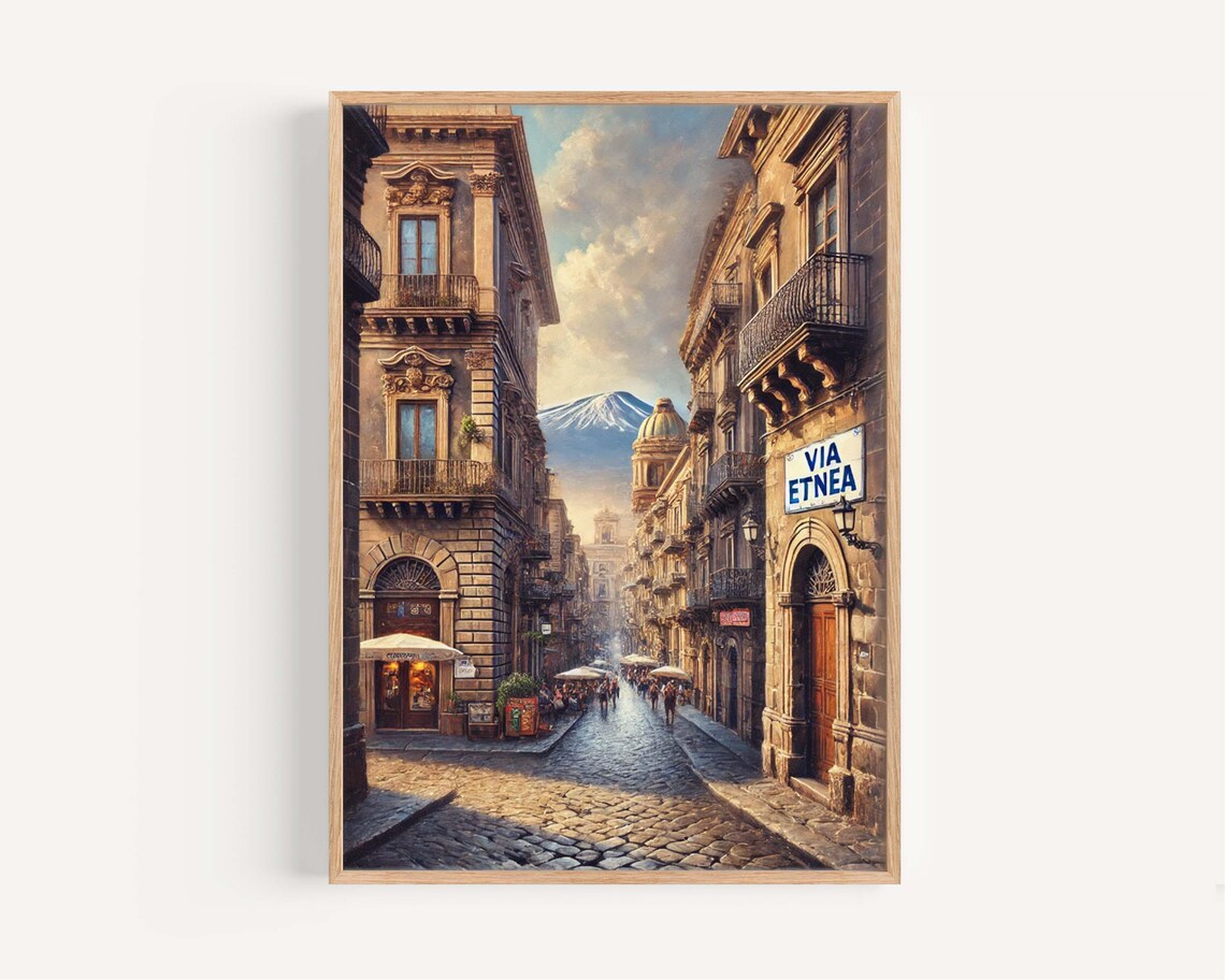 Via Etnea Catania Sicily Street Painting Mount Etna View Wall Art