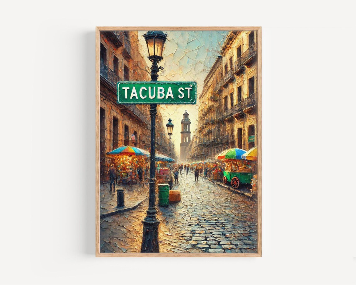 Tacuba St Mexico City Street Art Cobblestone Market Scene Poster