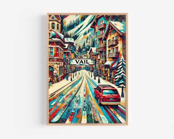 Vail Colorado Ski Village Snowy Main Street Vintage Travel Poster