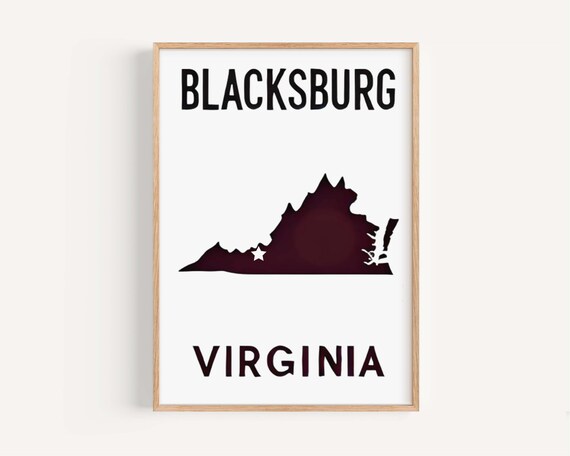 Blacksburg Virginia State Map Silhouette College Town Wall Art