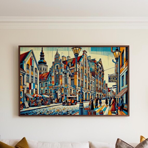 Tartu Old Town Estonia Mosaic Streetscape Artwork Scene Poster