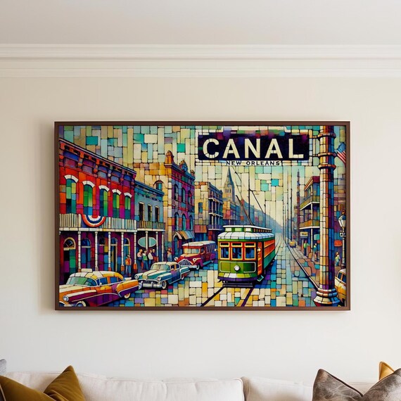 Canal Street New Orleans Mosaic Tiles Streetcar Scene Poster
