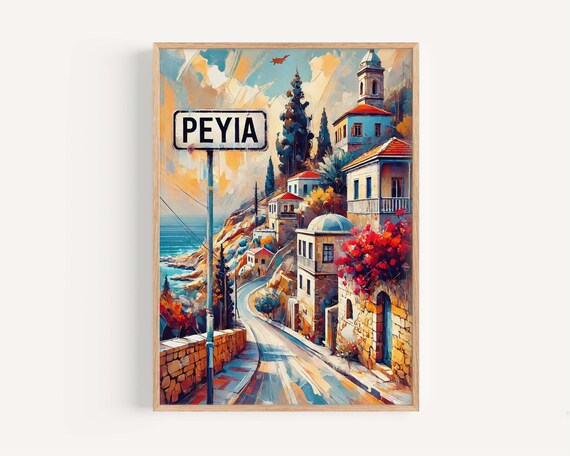 Peyia Cyprus Coastal Town Hillside Houses Sea View Art Poster