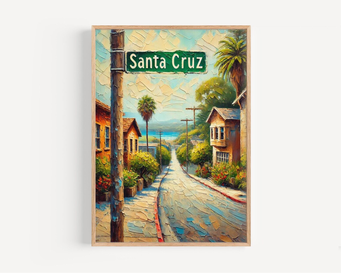 Santa Cruz Impasto Street Sign Art Poster with Palm Beach Street
