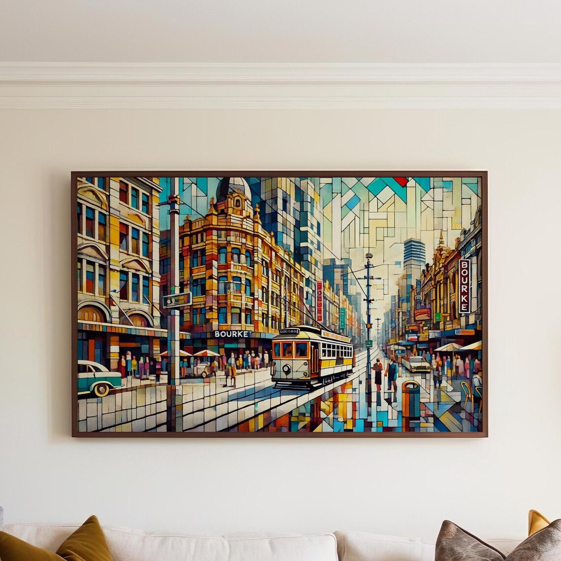 Bourke Street Melbourne Tram Cubist Mosaic Cityscape Travel Poster