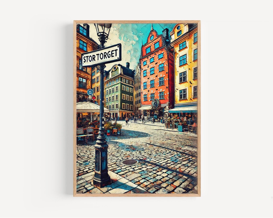 Stortorget Stockholm Travel Poster, Scenic Square Decor