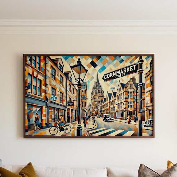 Cornmarket Street Oxford Geometric Cityscape Scene Travel Poster