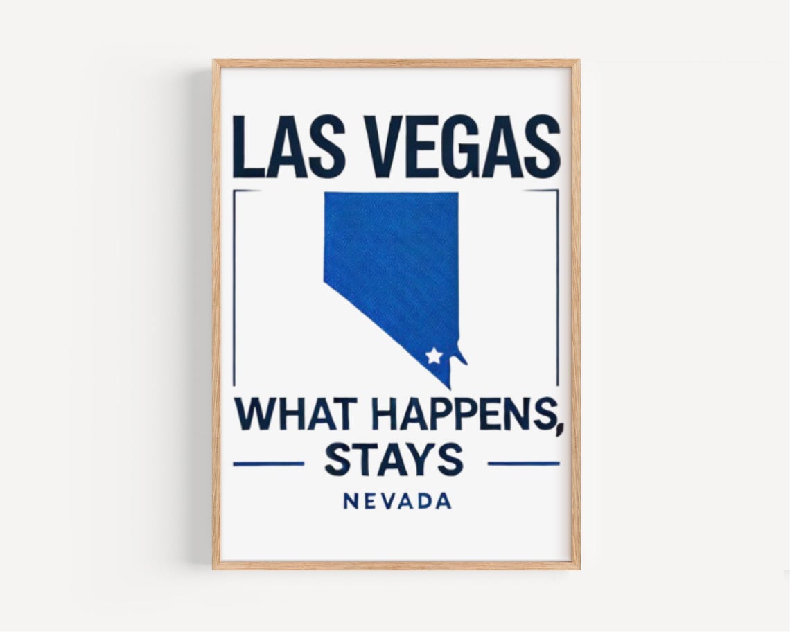 Las Vegas Nevada Blue Map Silhouette Famous Slogan Travel Poster