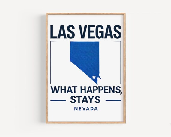 Las Vegas Nevada Blue Map Silhouette Famous Slogan Travel Poster