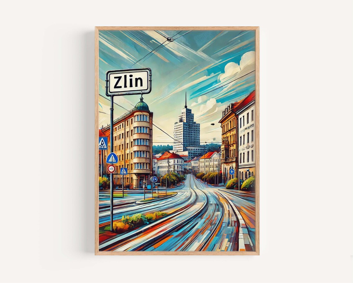Zlin Czech Republic City Tram Street Colorful European Wall Art
