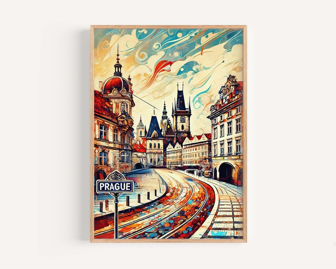 Prague Czech Republic Old Town Street Colorful Art Travel Poster
