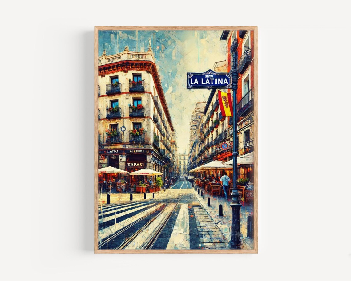 La Latina Madrid Old Quarter Tapas Street Vintage Travel Poster