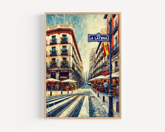 La Latina Madrid Old Quarter Tapas Street Vintage Travel Poster