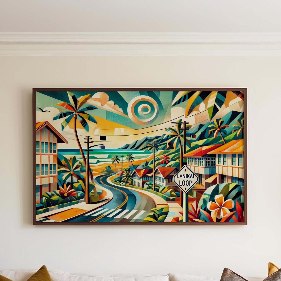 Lanikai Loop Cubism Travel Poster, Oahu Hawaii