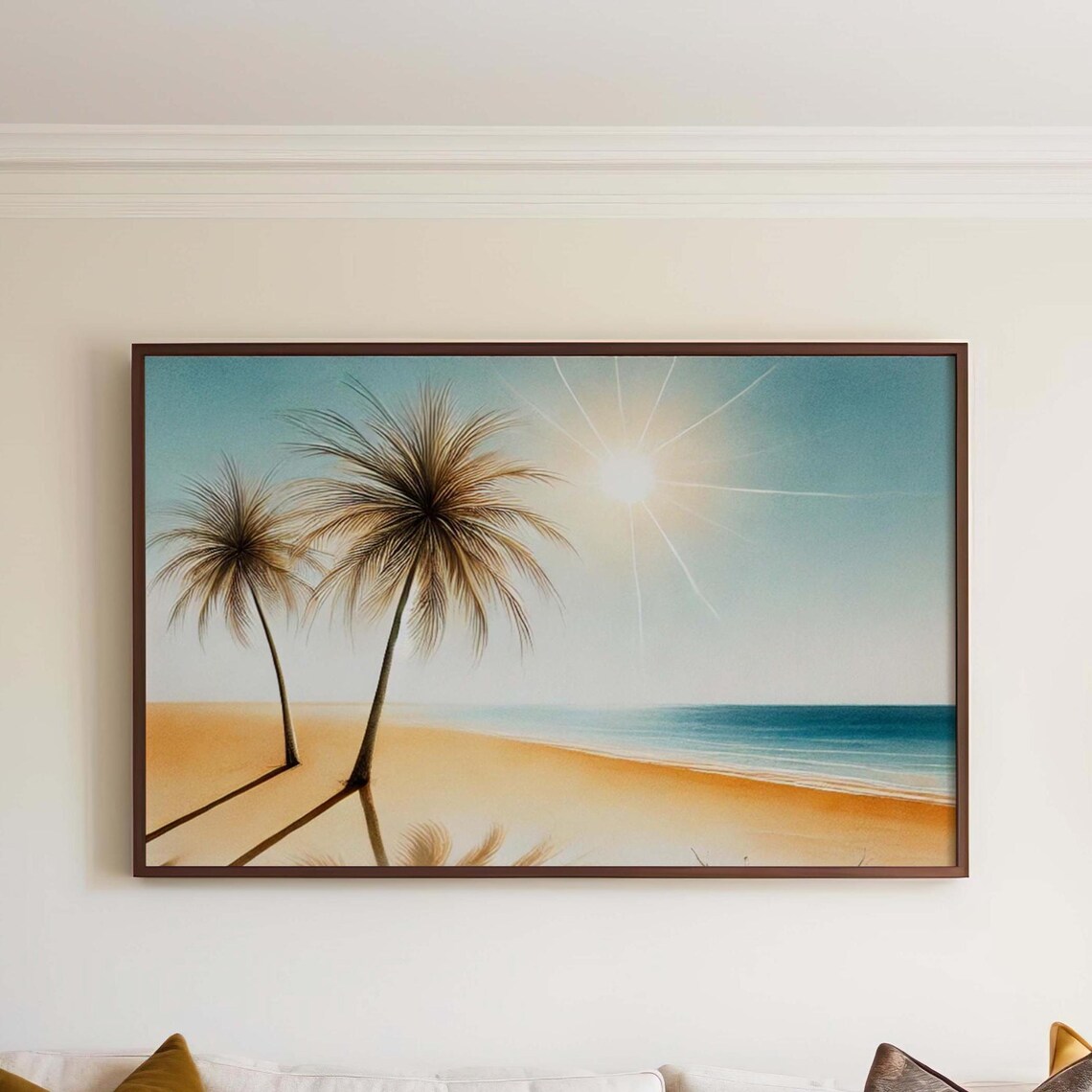 Palm Trees Sunburst Golden Beach Sunny Tropical Seascape Wall Art
