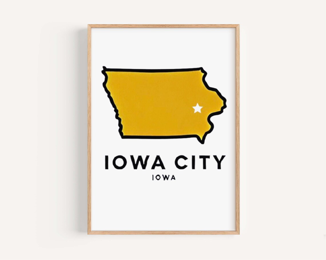 Iowa City Iowa Gold State Map Silhouette Star Minimalist College Poster