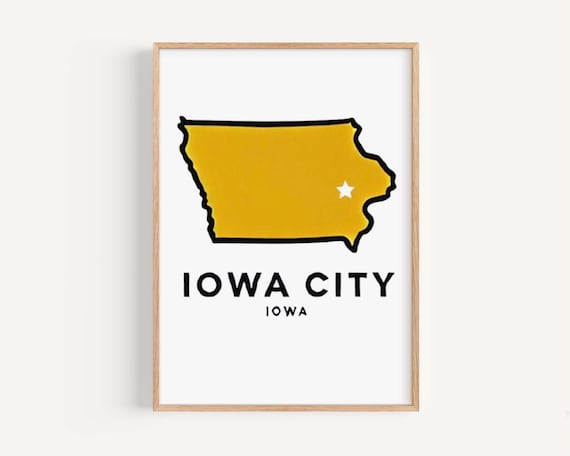 Iowa City Iowa Gold State Map Silhouette Star Minimalist College Poster