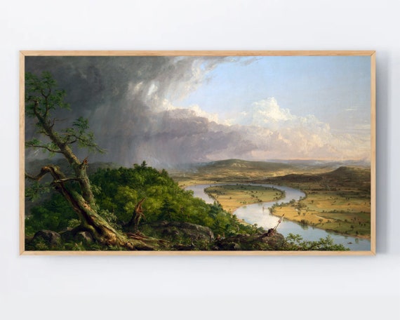 Samsung Frame Tv Art Moody Landscape Vintage Oil Painting Antique River Mountain Instant