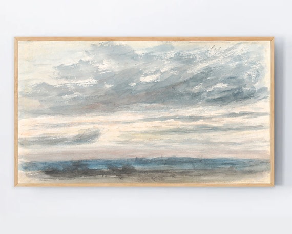 Samsung Frame Tv Art Vintage Cloud Landscape Painting Wallpaper Muted Colors Neutral Instant Image